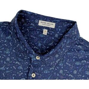 Peter Millar Polo Men XL Navy Back To The Future Golf Performance Summer Comfort